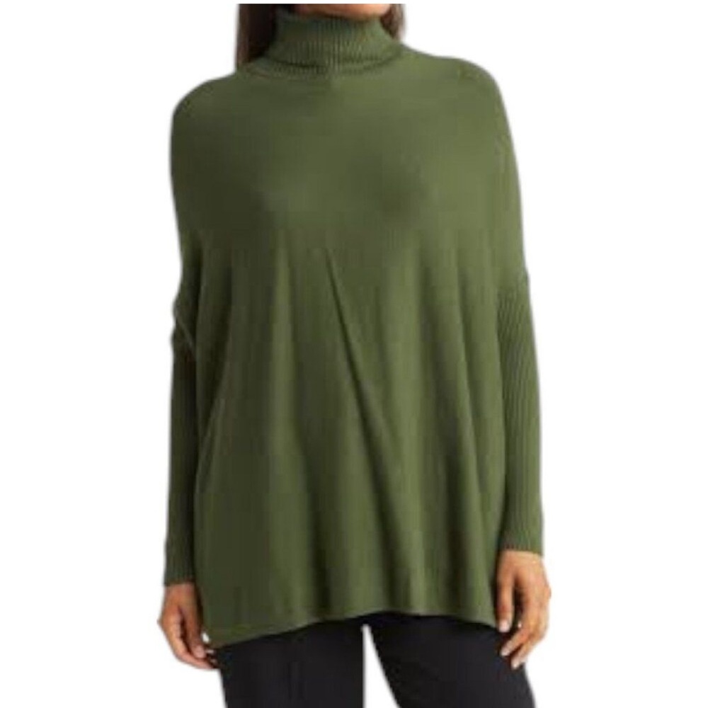 2 Joseph A turtleneck poncho sweaters in size XL in burgundy and oberon (green)